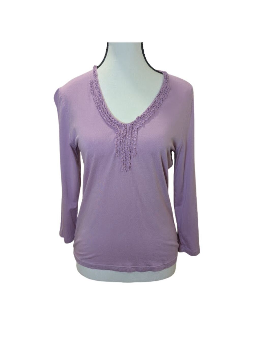 Ann Taylor Lavender Ruffle Trim V-Neck Top S Romantic Feminine Blouse